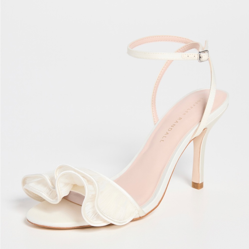 Loeffler Randall White Ruffle Ankle Strap Heels